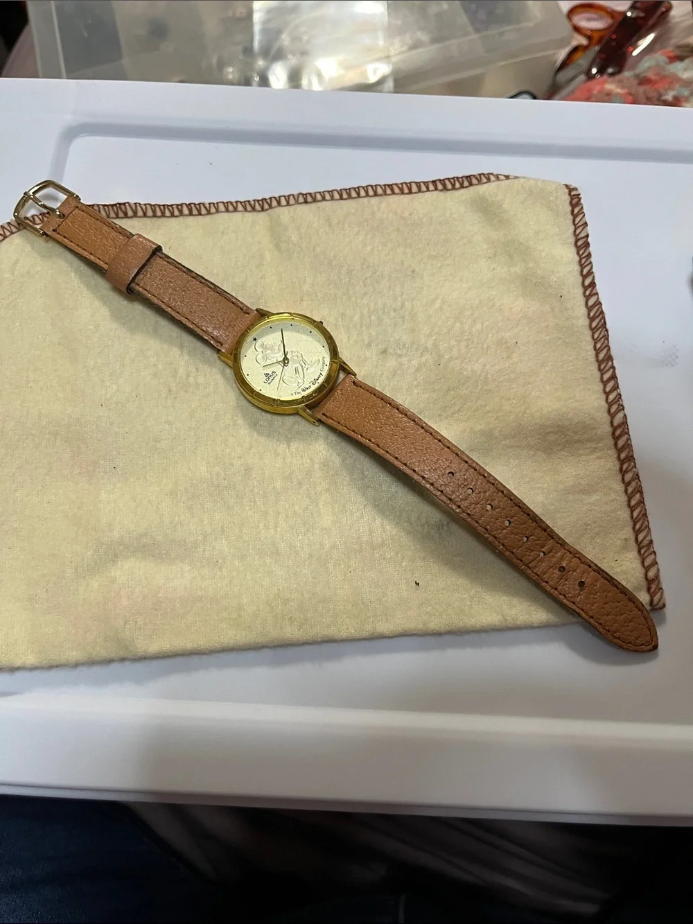 Lorus Disney Women's Gold-Tone Mickey Mouse Quartz Watch with Brown Strap